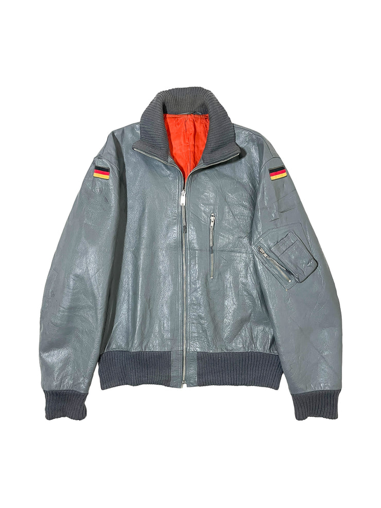 80s Mil-Tec German Air Forces Grey Leather Bomber (M)