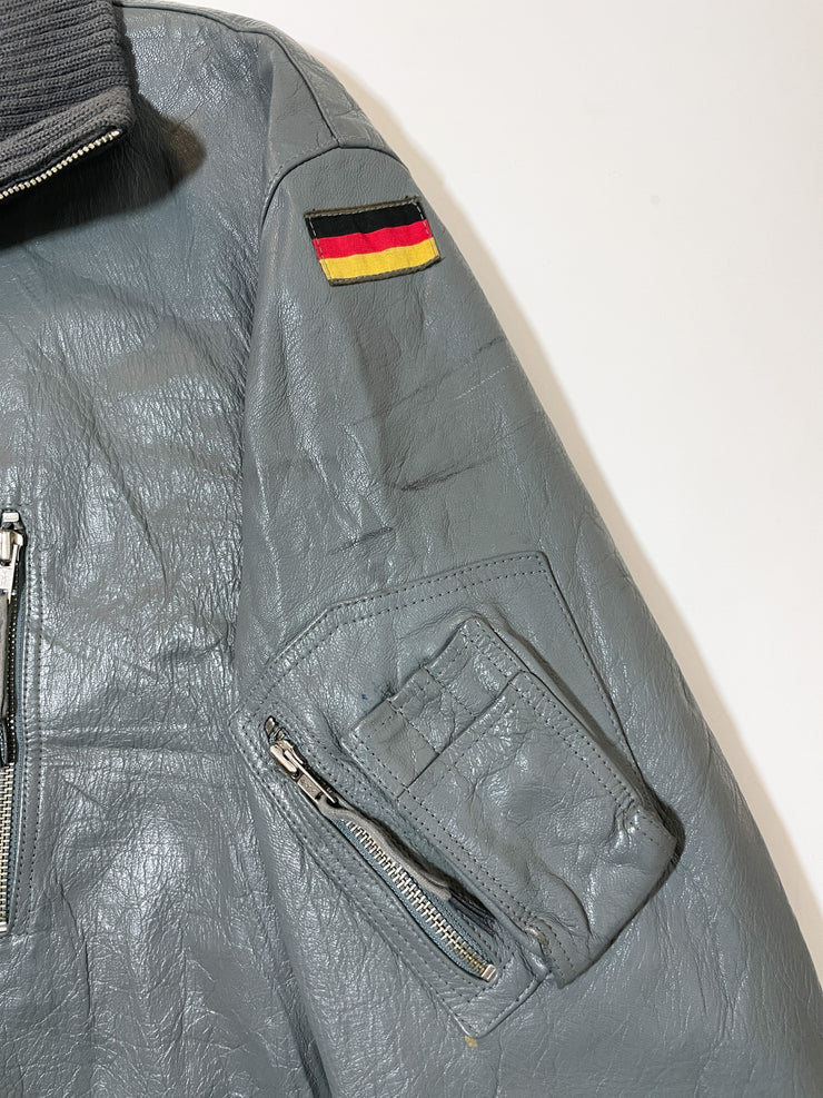 80s Mil-Tec German Air Forces Grey Leather Bomber (M)