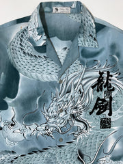 Japanese Teal Dragon Print Shirt (XL)