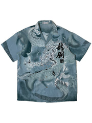 Japanese Teal Dragon Print Shirt (XL)