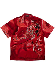 Japanese Red Dragon Print Shirt (L)
