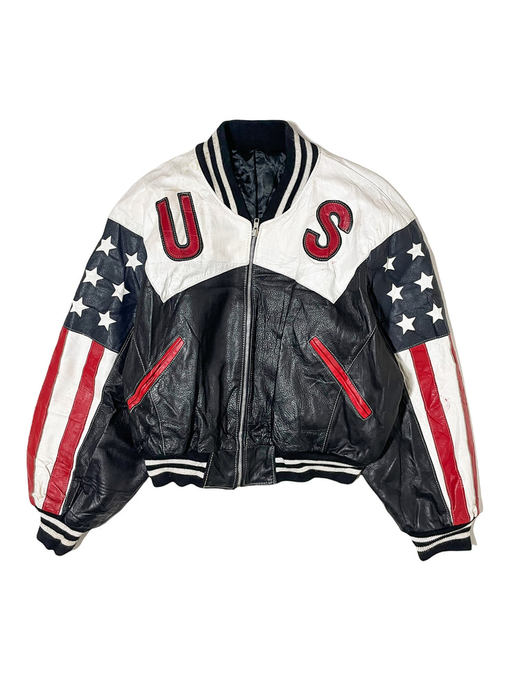 80s USA Leather Bomber Jacket (M)